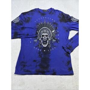Affliction Cotton Tie Dye Skull Long Sleeve LG Black Label Indie Sleaze Reviva